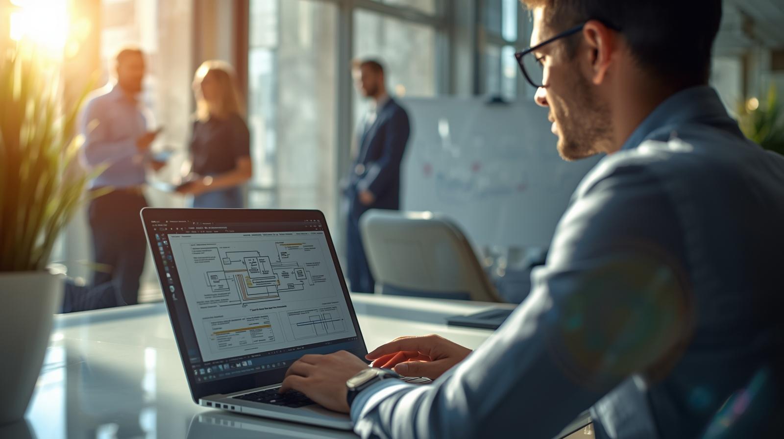 Tech recruiter analyzing software architecture and talent market data