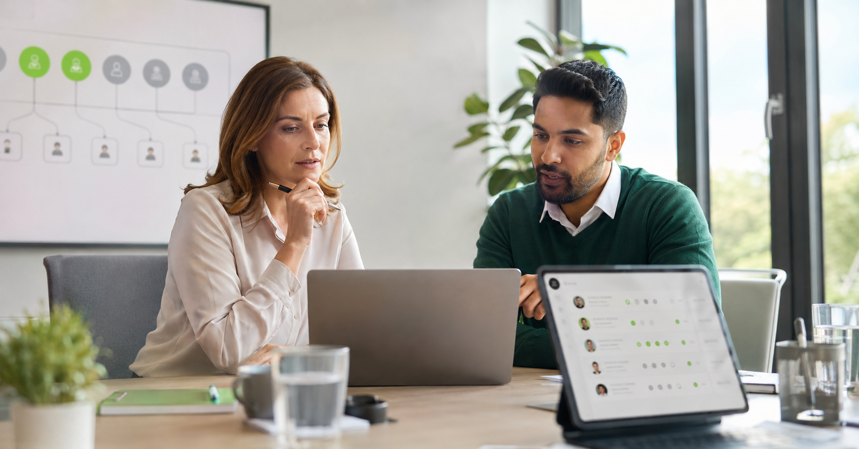 HR und IT-Leitung prüfen gemeinsam einen IT-Recruiting-Auswahlprozess