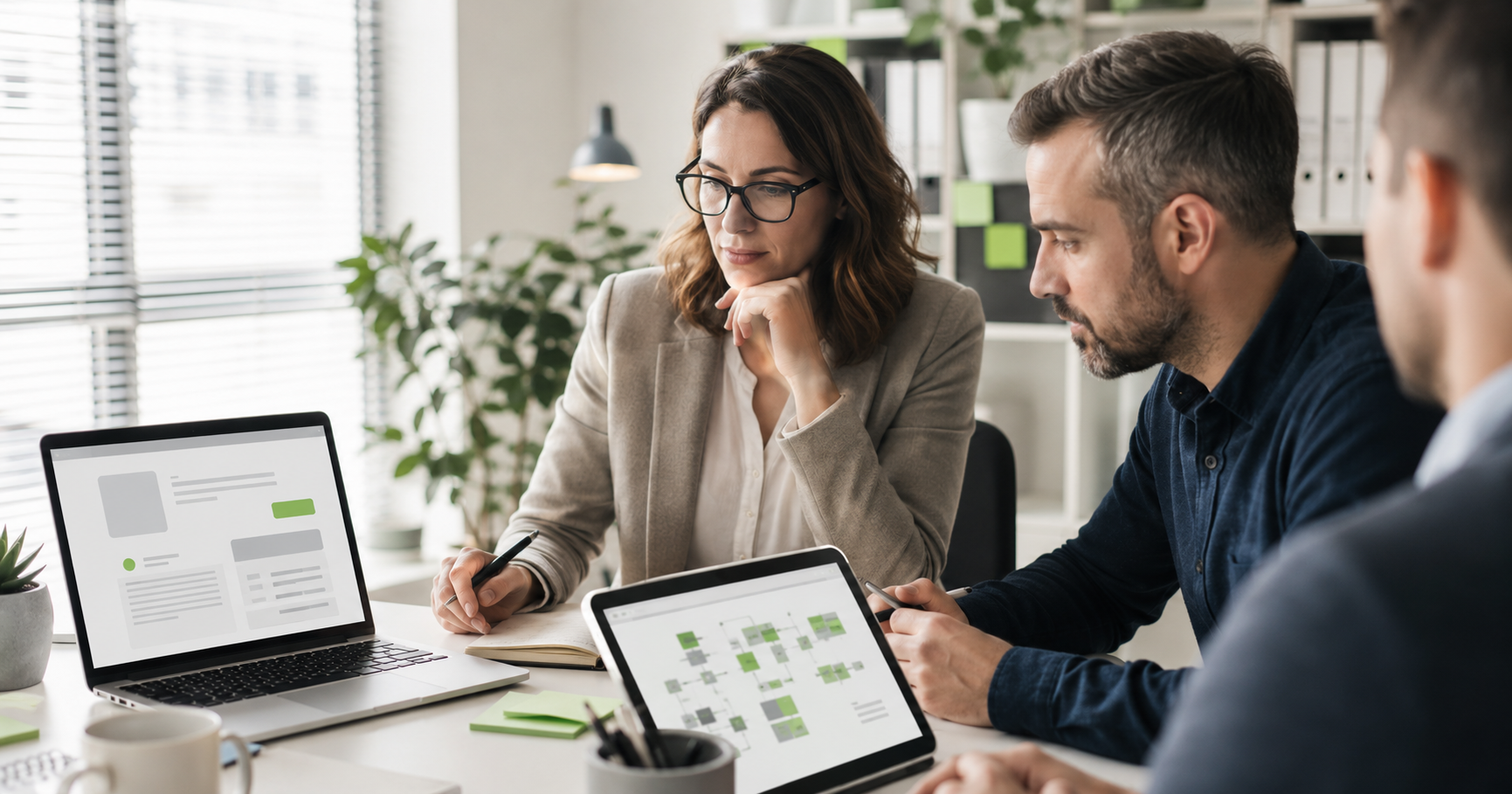 Recruiting und Hiring Manager klären technische Informationen für eine IT-Stellenanzeige